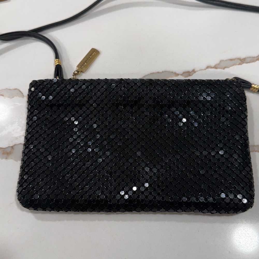 Vintage Whiting & Davis Shimmering Black Mesh Bag detachable shoulder strap EUC